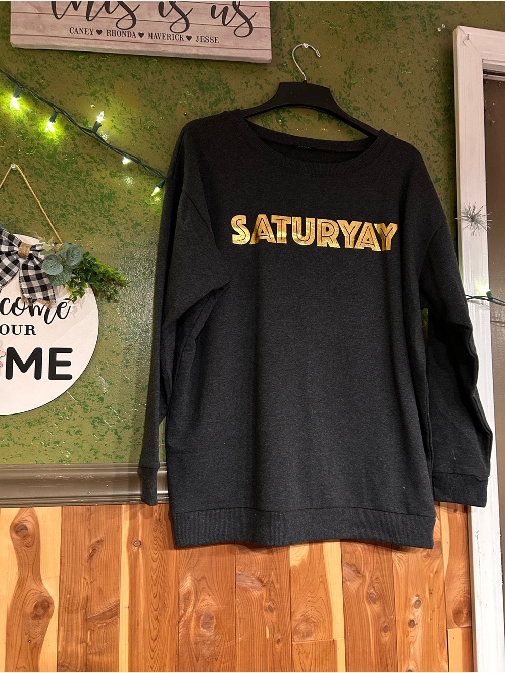 Black "SATURDAY" Graphic Crewneck Sweater